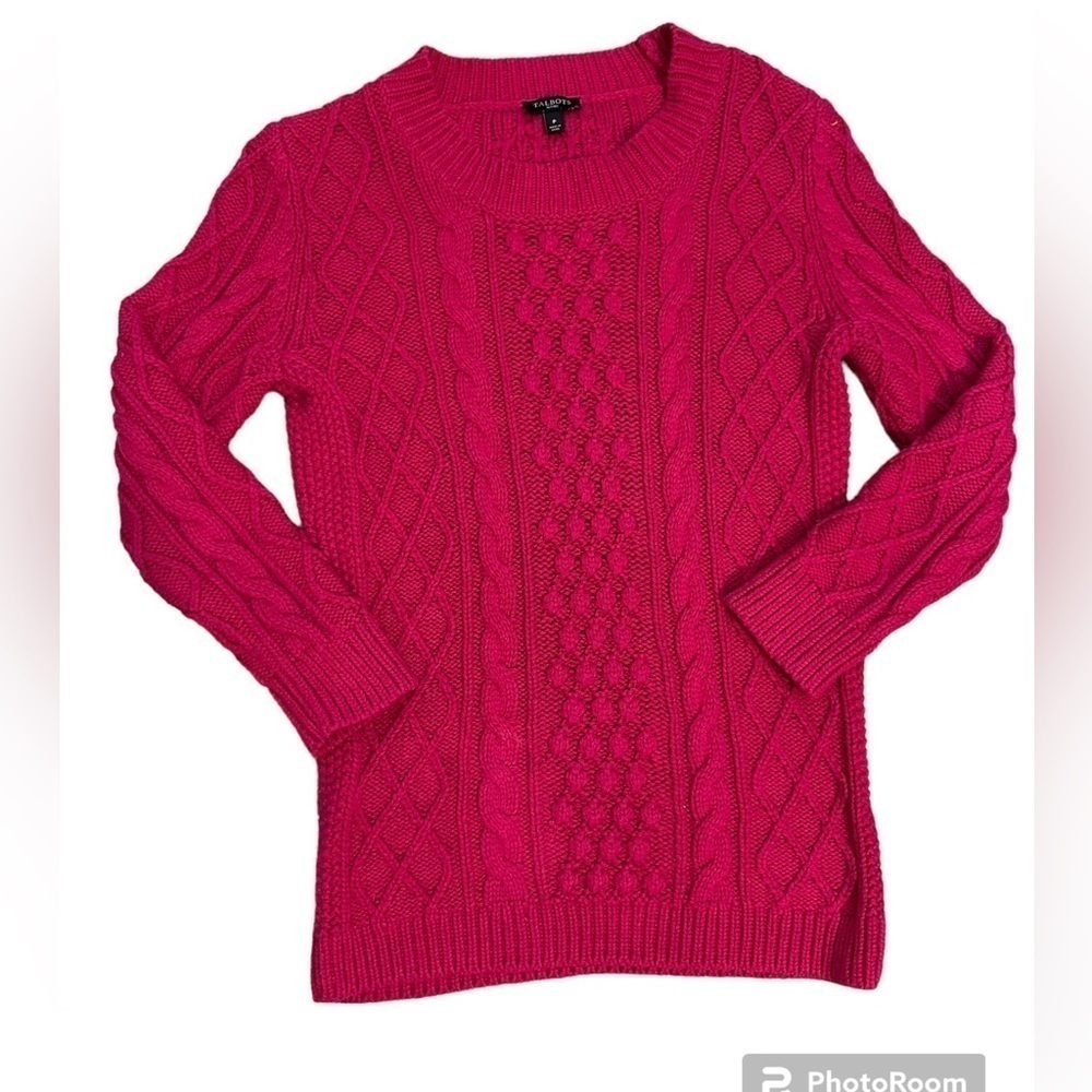 Talbots‎ Womens Hot Pink Cable Knit Sweater Size Small Petite Wool Blend Preppy